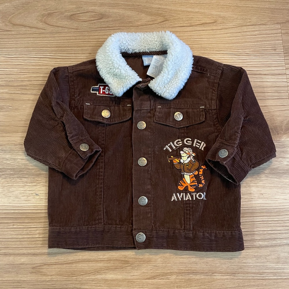 Kids Disney Tigger Aviator Brown Corduroy Snap Button Jacket